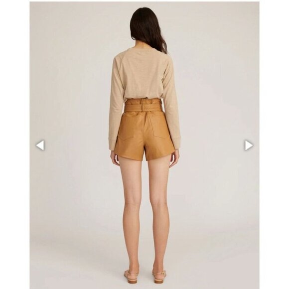 NWT Marissa Webb Banks Paperbag Leather Boyfriend Shorts Fawn Sz 4 $ $425 - Picture 6 of 15